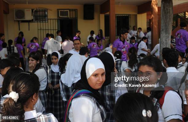 Students in Dar El Akram, a school funded by Lebanese migrants in Maicao. Some students wear the Islamic veil while attending the school. According...