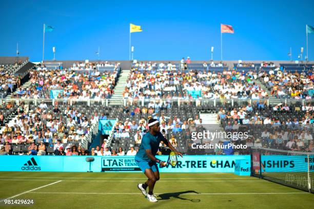 Frances Tiafoe of the U.S. Plays the quarter final singles match on day five of Fever Tree Championships at Queen's Club, London on June 22, 2018.
