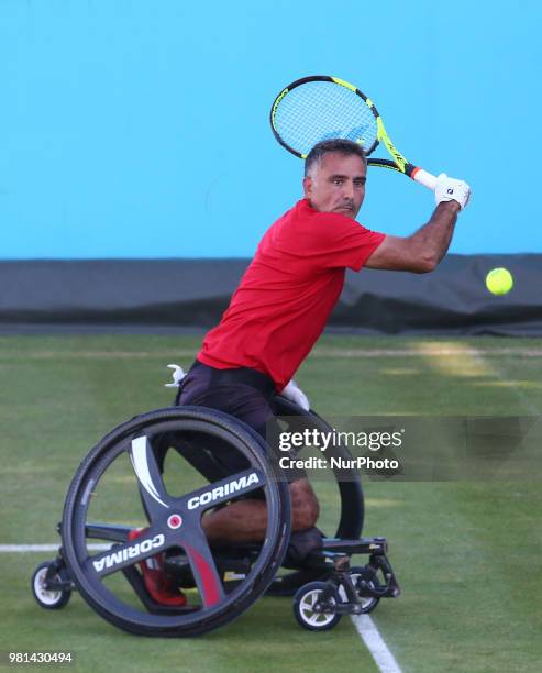 Stephane Houdet during Fever-Tree Championships Wheelchair Doubles Event match between Alfie Hewett and Gordon Reid against Stephane Houdet and...