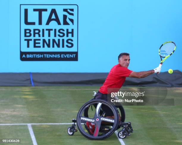 Stephane Houdet during Fever-Tree Championships Wheelchair Doubles Event match between Alfie Hewett and Gordon Reid against Stephane Houdet and...