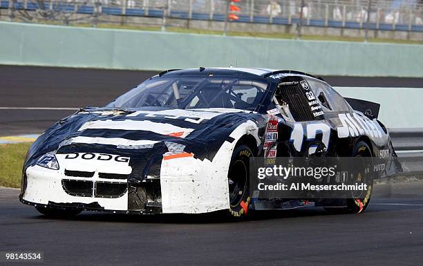 Ryan Newman pm Sunday, November 16, 2003 at the Winston Cup Ford 400 at the Homestead-Miami Speedway. Newman raced on with the aid of tape.