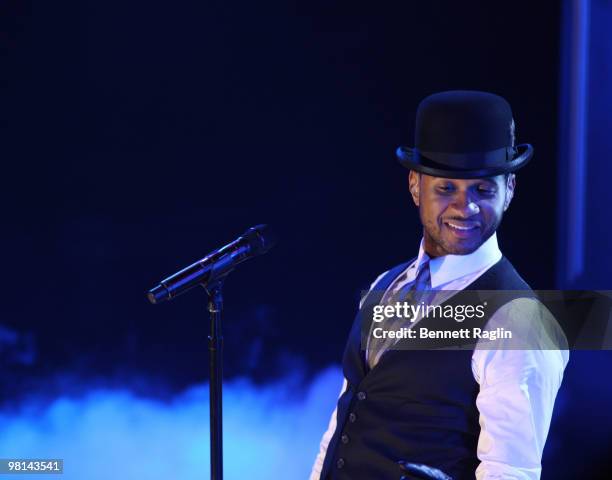 Recording artist Usher visits ABC's "Good Morning America" at the Nokia Theatre on March 30, 2010 in New York City.