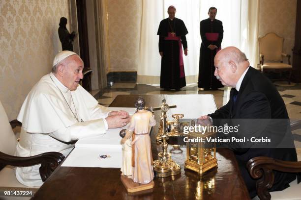 Pope Francis meets with Lieutenant of Grand Master of the Sovereign Military Order Of Malta Fra Giacomo dalla Torre del Tempio di Sanguinetto, during...