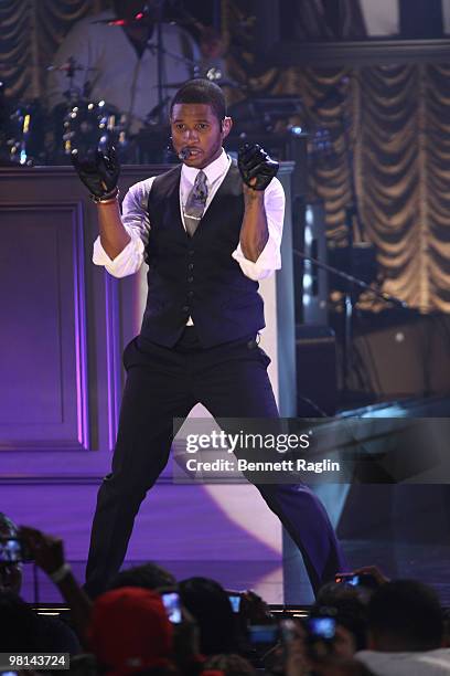Recording artist Usher visits ABC's "Good Morning America" at the Nokia Theatre on March 30, 2010 in New York City.
