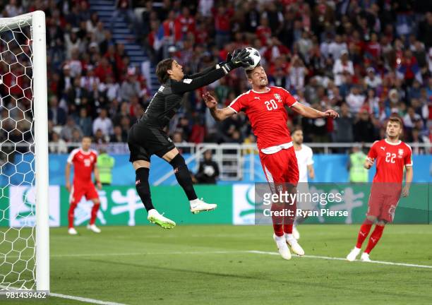 Yann Sommer of Switzerland saves the ball under pressure from Sergej Milinkovic-Savic of Serbia during the 2018 FIFA World Cup Russia group E match...