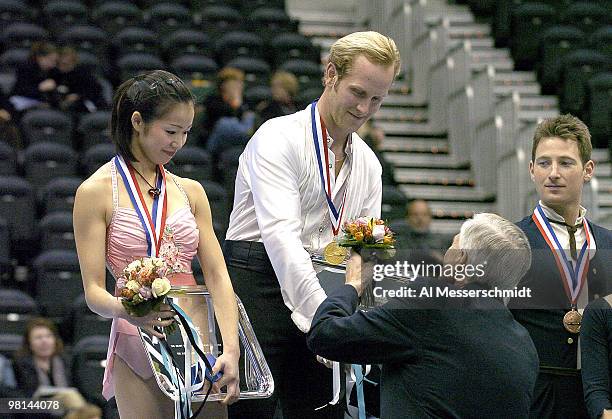 Rena Inoue and John Baldwin win the title January 9, 2004 in the Championship Pairs at the 2004 State Farm U. S. Figure Skating Championships at...