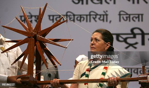 Congress President Sonia Gandhi during the National Covention of Congress Seva Dal in New Delhi on March 29, 2010.