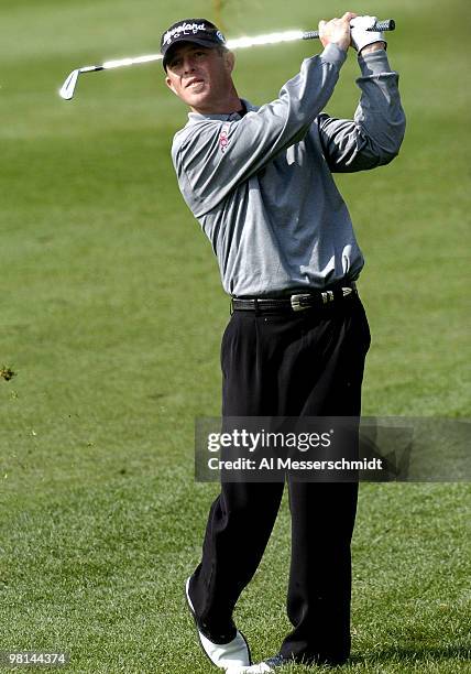 Jonathan Kaye follows a fairway shot during third round competition January 31, 2004 at the 2004 FBR Open at the Tournament Players Club at...