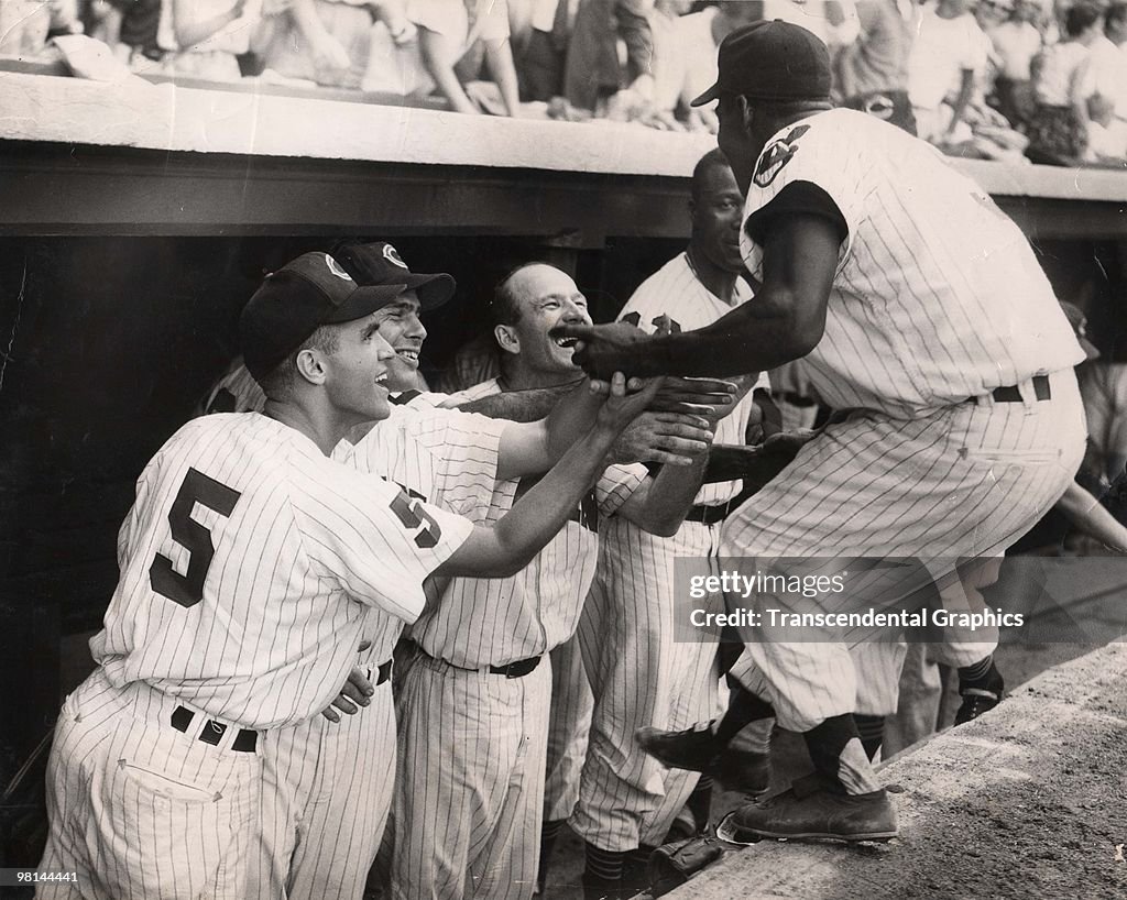 Minnie Minoso Congratulated after Home Run Cleveland