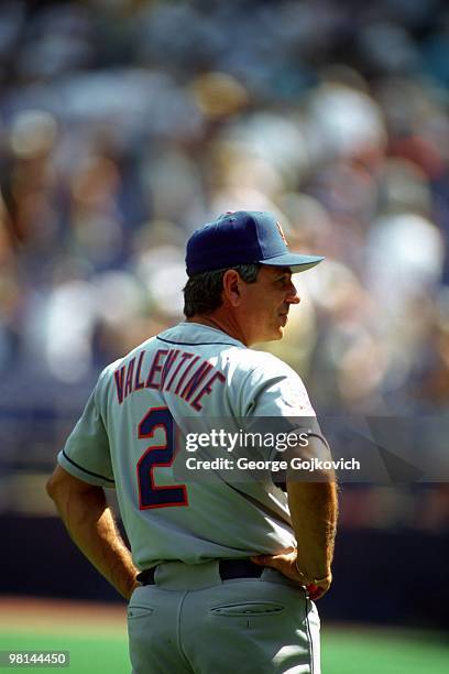 Manager Bobby Valentine of the New York Mets looks on from the field before a Major League Baseball game against the Pittsburgh Pirates at Three...