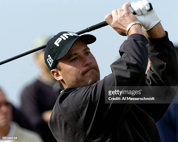 Chris DiMarco follows a drive during third round competition January 31, 2004 at the 2004 FBR Open at the Tournament Players Club at Scottsdale,...
