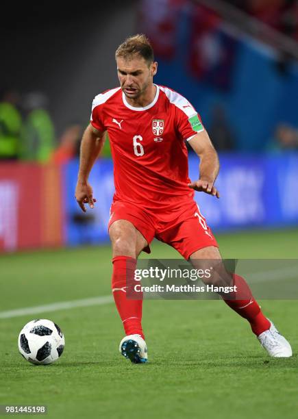 Branislav Ivanovic of Serbia runs with the ball during the 2018 FIFA World Cup Russia group E match between Serbia and Switzerland at Kaliningrad...