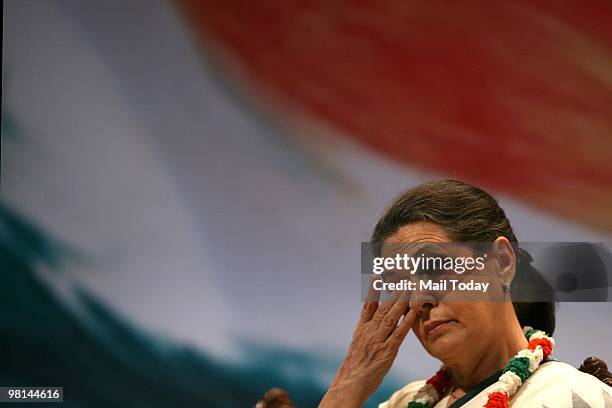 Congress President Sonia Gandhi during the National Covention of Congress Seva Dal in New Delhi on March 29, 2010.