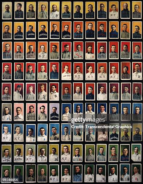 Tobacco cards, cataloged as T206 cards, organized in a collage, are from cigarette packs where they were used as stiffeners. All the stars of the...