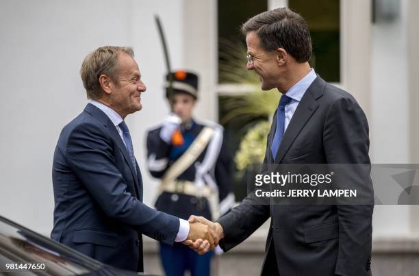 Netherlands Prime Minister Mark Rutte receives the President of the European Council, Donald Tusk , for a work dinner at The Catshuis in The Hague on...