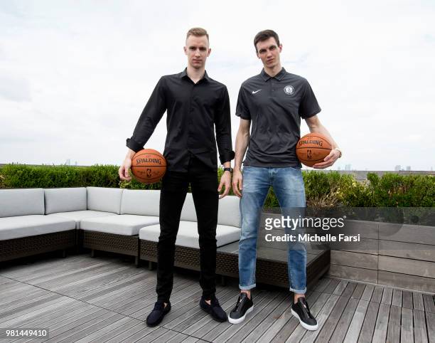 Brooklyn Nets Draft picks Rodions Kurucs and Dzanan Musa pose for a photo at the Post NBA Draft press conference on June 22, 2018 at the HSS Training...
