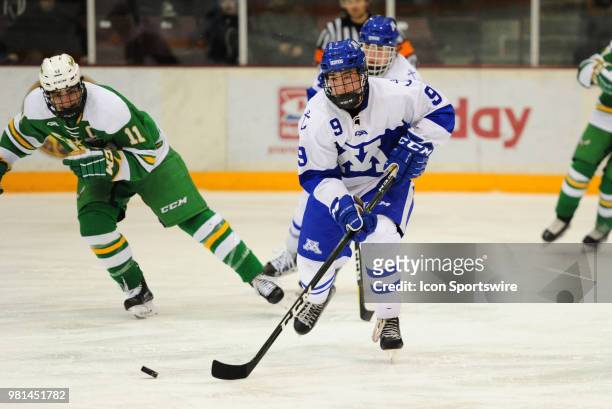 Minnetonka Skippers forward Bobby Brink carries the puck against the Edina Hornets during a prep hockey game at Ridder Ice Arena in Minneapolis, MN...