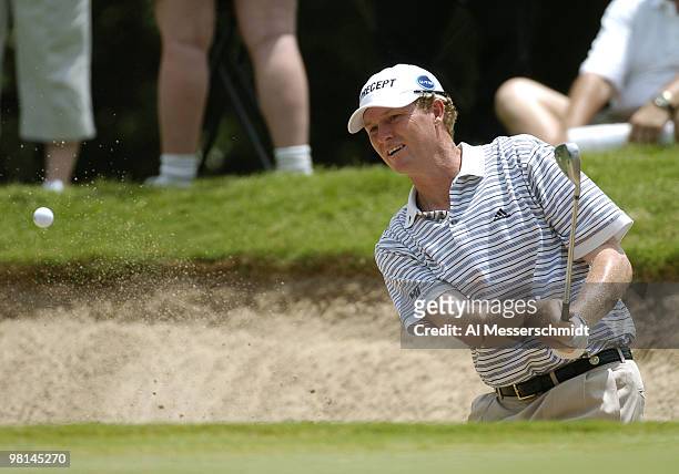 Tim Petrovik blasts from the sand during the final round of the PGA Tour Bank of America Colonial in Ft. Worth, Texas, May 23, 2004.