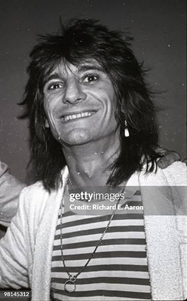 Ron Wood posed at the launch party for the Rolling Stones album 'Love You Live' at Trax in New York in September 1977