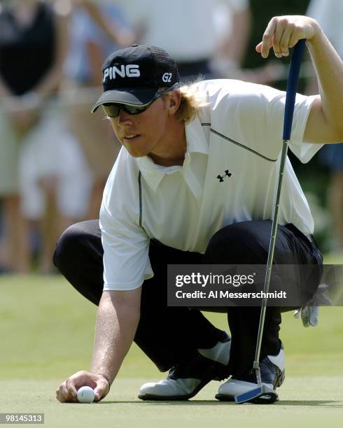 Hunter Mahan competes in the final round of the PGA Tour Bank of America Colonial in Ft. Worth, Texas, May 23, 2004.