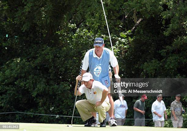 Tim Clark lines up a putt during the final round of the PGA Tour Bank of America Colonial in Ft. Worth, Texas, May 23, 2004.