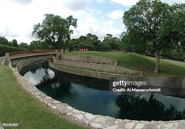 The 16th hole at Colonial Country Club is set for play in the final round of the PGA Tour Bank of America Colonial in Ft. Worth, Texas, May 23, 2004....