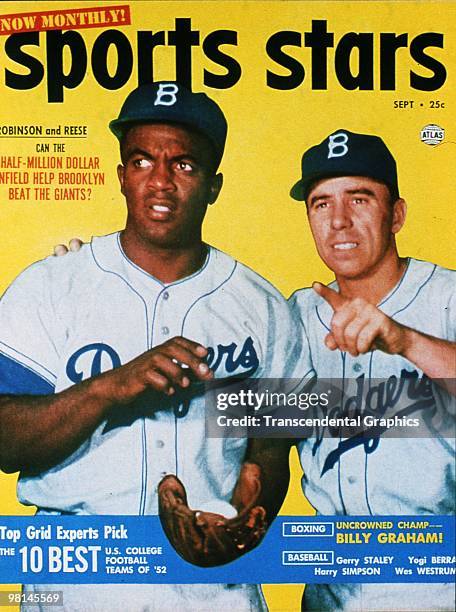 Jackie Robinson and Pee Wee Reese are on the cover of the 1951 issue of Sports Stars for September published in New York.