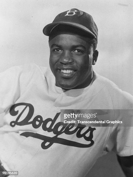 Jackie Robinson poses for a happy portrait in 1949.