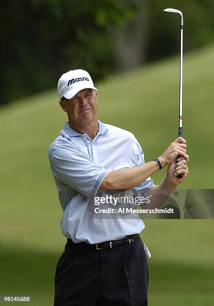 Bob Tway competes in the final round of the PGA Tour Bank of America Colonial in Ft. Worth, Texas, May 23, 2004.