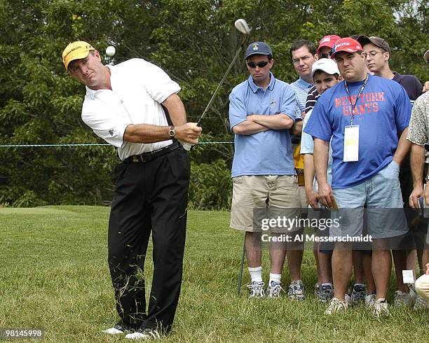 Peter Lonard chips into the third green at Shinnecock Hills, site of the 2004 U. S. Open, during third-round play June 19, 2004.