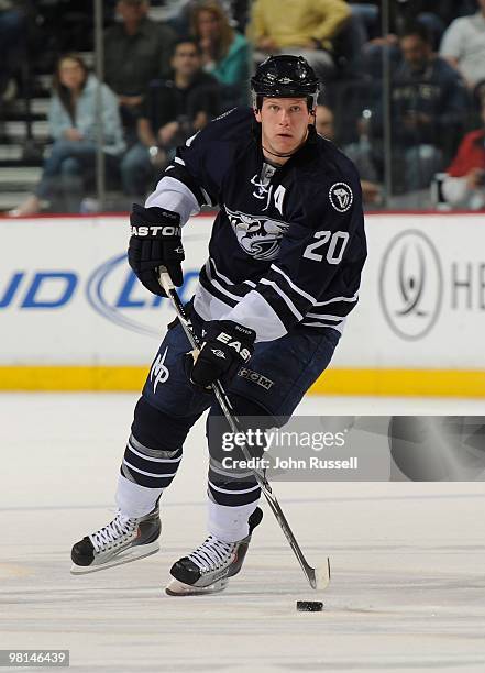 Ryan Suter of the Nashville Predators skates against the Detroit Red Wings on March 27, 2010 at the Bridgestone Arena in Nashville, Tennessee.