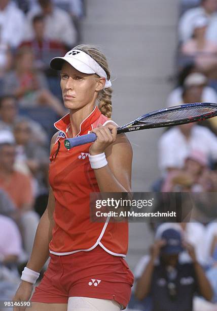 Elena Dementieva defeats Jennifer Capriati in the sem- finals of the women's singles September 10, 2004 at the 2004 US Open in New York.