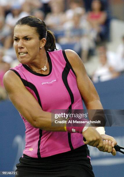 Jennifer Capriati loses to Elena Dementieva in the sem- finals of the women's singles September 10, 2004 at the 2004 US Open in New York.