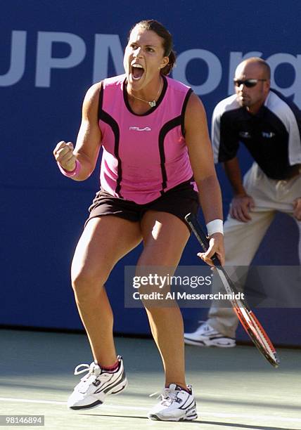 Jennifer Capriati loses to Elena Dementieva in the sem- finals of the women's singles September 10, 2004 at the 2004 US Open in New York.