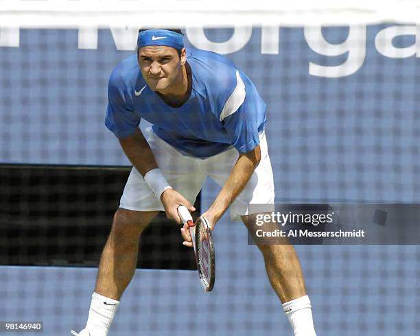 Top-seeded Roger Federer defeats Fabrice Santoro in the third round of the men's singles September 4, 2004 at the 2004 US Open in New York.