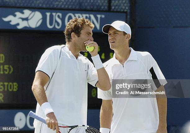 Justin Gimelstob and Graydon Oliver team up in the first round of the men's doubles September 3, 2004 at the 2004 US Open in New York.