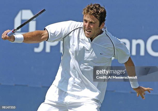 Justin Gimelstob competes in the first round of the men's doubles September 3, 2004 at the 2004 US Open in New York.