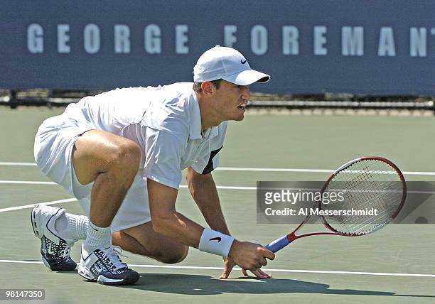 Graydon Oliver sets at the net and teams with Justin Gimelstob in the first round of the men's doubles September 3, 2004 at the 2004 US Open in New...