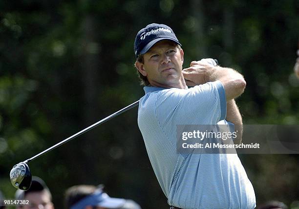 Retief Goosen tees off at Shinnecock Hills, site of the 2004 U. S. Open, during third-round play June 19, 2004.