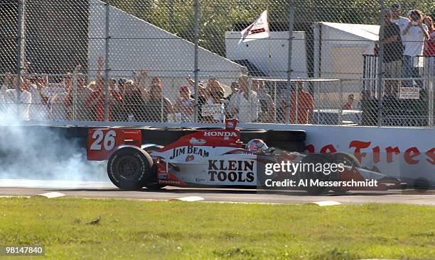 Dan Welton burns rubber after victory in the 2005 Honda Grand Prix of St. Petersburg April 3.