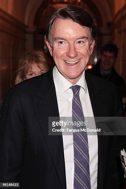 Lord Peter Mandelson arrives at a VIP screening of The Ghost held at The Courthouse Hotel on March 30, 2010 in London, England.