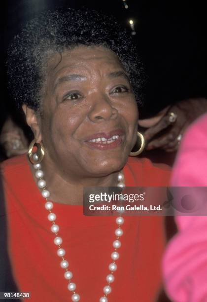 Writer Maya Angelou autographs copies of her new children's books "Kofi and His Magic" and "My Painted House, My Friendly Chicken, and Me" in...