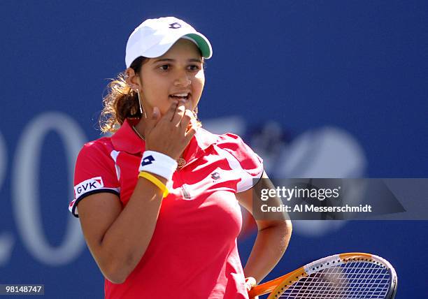 Sania Mirza falls to top-seeded Maria Sharapova 6-2 6-1 in a women's quarter final match at the 2005 U. S. Open in Flushing, New York.