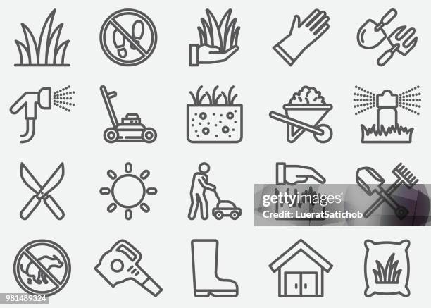 ilustrações de stock, clip art, desenhos animados e ícones de grass line icons - sprinkler