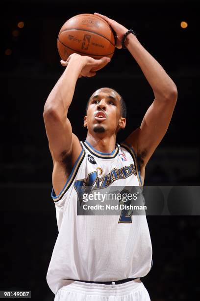 Shaun Livingston of the Washington Wizards shoots a free throw against the Atlanta Hawks during the game on March 11, 2010 at the Verizon Center in...
