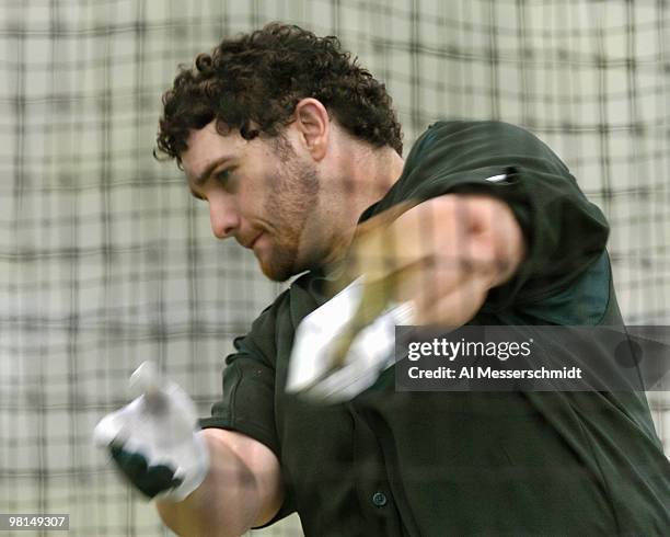 Tampa Bay Devil Rays outfielder Jonny Gomes during practice at Raymond A. Naimoli baseball complex in St. Petersburg, Florida on February 23, 2006.