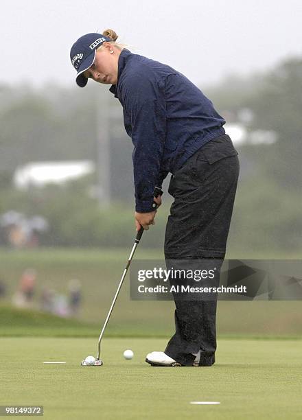 Morgan Pressel during a practice round at Newport Country Club, site of the 2006 U. S. Women's Open in Newport, Rhode Island, June 28. Rain delayed...