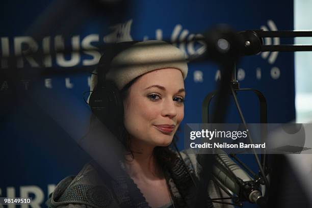 Penthouse Playmate and adult film star Justine Joli visits SIRIUS XM Studio on March 30, 2010 in New York City.