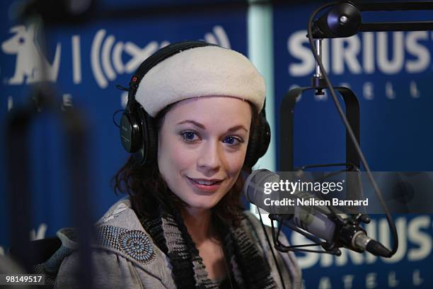 Penthouse Playmate and adult film star Justine Joli visits SIRIUS XM Studio on March 30, 2010 in New York City.