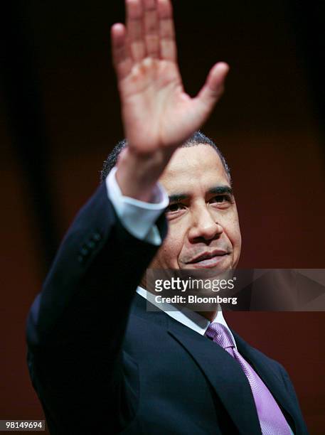 President Barack Obama waves after speaking during a Health Care and Education Reconciliation Act of 2010 bill signing at Northern Virginia Community...